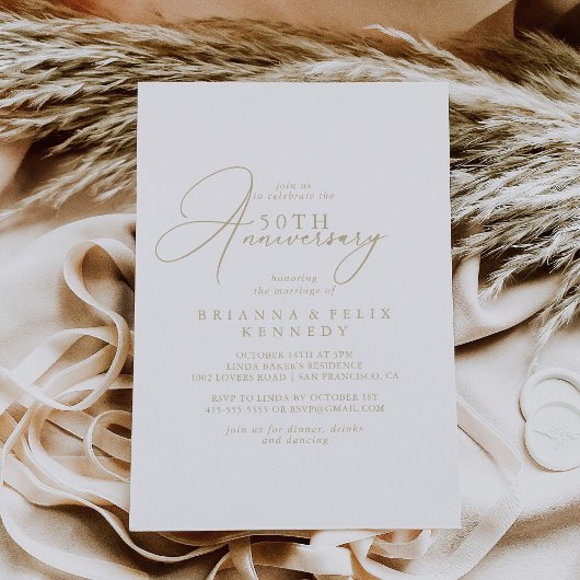 Invitation Or Classe Chic 50e Anniversaire de Mariage