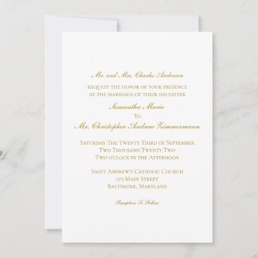Invitation Or Classique Classique Formel Mariage Élégant (Devant)