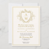 Invitation Or classique doré monogramme blason mariage (Devant)