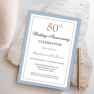 Invitation Or classique or et bleu pour les 50 ans de mariage