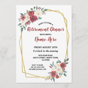 Invitation Or crème rouge floral de partie de retraite