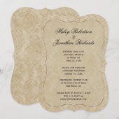 Invitation Or Damassé Tanné Doré Clair Réception Seulement (Devant / Derrière)