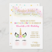 Invitation OR d'ARC-EN-CIEL de l'invitation | de licorne (Devant / Derrière)