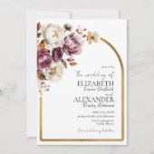 Invitation Or d'arc floral de Bourgogne | Mariage photo d'aut (Devant)