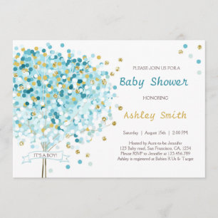 Invitation Or de bleu de garçon d'invitation de baby shower