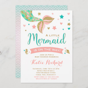 Invitation Or de corail turquoise d'invitation de baby shower