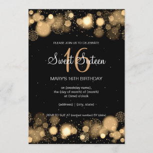 Invitation Or de fête d'anniversaire de sweet sixteen d'hiver