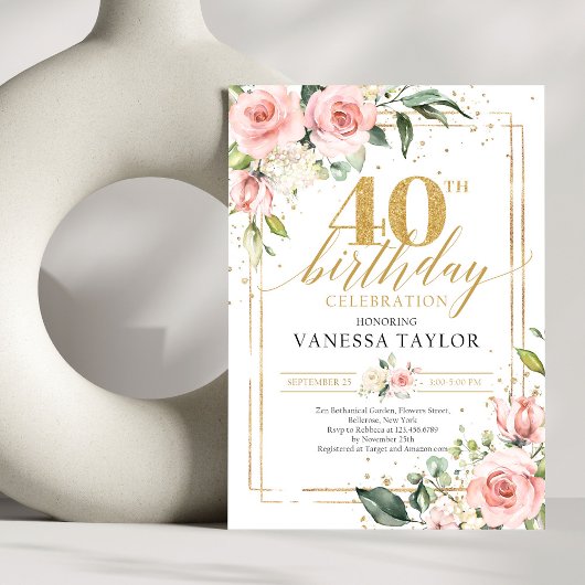 Invitation Or de l'eucalyptus rose rousse rustique 40e annive