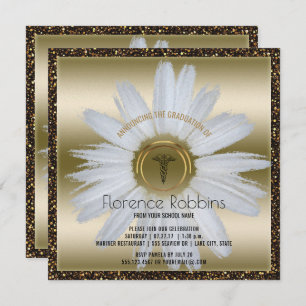 Invitation Or de marguerite de l'obtention du diplôme