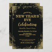Invitation Or de noir de partie de célébration de réveillon (Devant / Derrière)