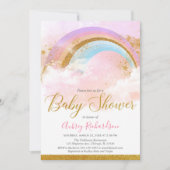 Invitation Or de rose en pastel de fille de baby shower (Devant)