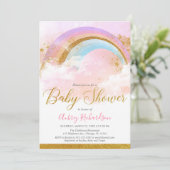 Invitation Or de rose en pastel de fille de baby shower (Debout devant)