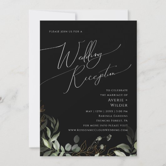 Invitation Or de verdure lunaire | Réception de mariage noir (Devant)