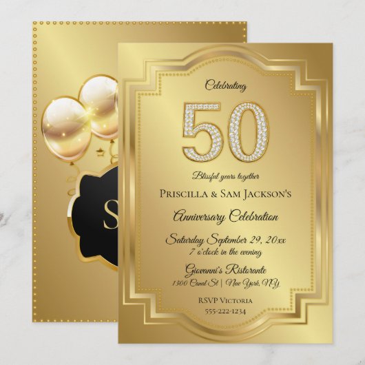 Invitation Or & Diamants 50e anniversaire (Devant / Derrière)