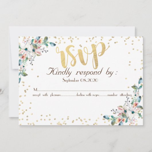 Invitation Or Diamants Bourgogne Fleurs  RSVP (Devant)