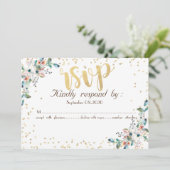 Invitation Or Diamants Bourgogne Fleurs  RSVP (Debout devant)