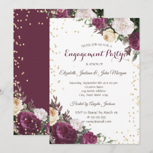Invitation Or Diamants Bourgogne Floral Engagement
