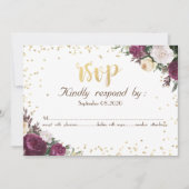 Invitation Or Diamants Bourgogne Floral RSVP (Devant)