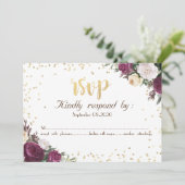 Invitation Or Diamants Bourgogne Floral RSVP (Debout devant)