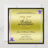 Invitation Or, diamants et violets 75e anniversaire du Mariag (Dos)