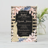 Invitation Or Diamants,Robe rayée Fleurs Mariage (Debout devant)