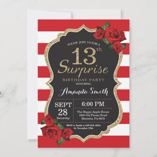 Invitation Or d'invitation d'anniversaire de rose rouge de (Devant)
