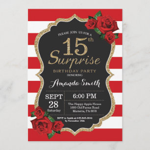 Invitation Or d'invitation d'anniversaire de rose rouge de