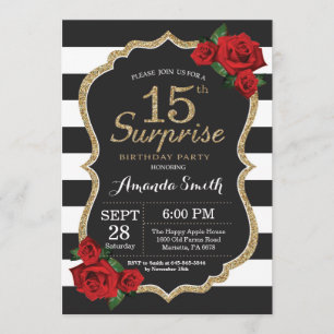 Invitation Or d'invitation d'anniversaire de rose rouge de