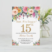 Invitation Or d'invitation d'anniversaire de surprise florale (Debout devant)