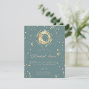 Invitation Or Doré Céleste Soleil Et Lune Étoiles Vert Menthe