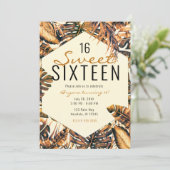 Invitation Or Doré Élégant Feuilles de Palmier Tropical Cadea (Debout devant)