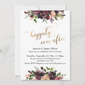 Invitation Or doré Heureux à jamais Fleurs de Bourgogne Rouge (Devant)