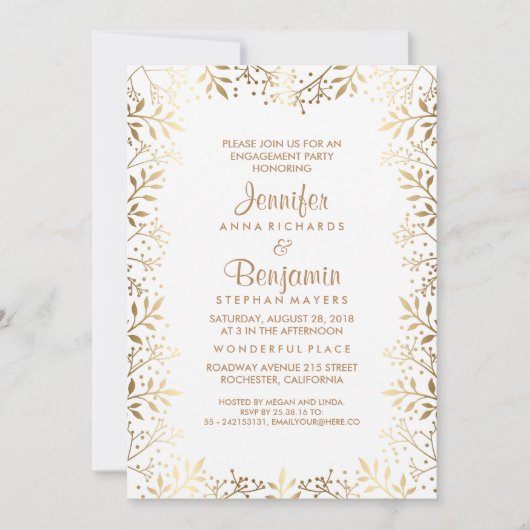 Invitation Or du souffle du bébé et partie de fiançailles (Devant)