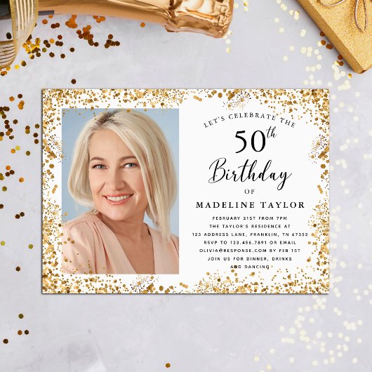 Invitation Or Élégant 50e Anniversaire