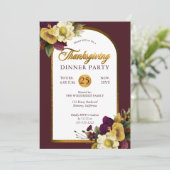 Invitation Or élégant | Bourgogne Floral Thanksgiving (Debout devant)