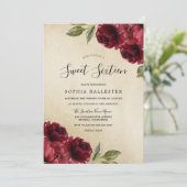 Invitation Or Elégant Bourgogne Rouge Fleurs Douce 16 (Debout devant)