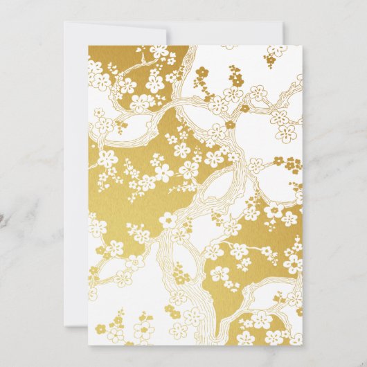 Invitation Or élégant et fleurs de cerisier blanches Oriental (Dos)