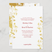 Invitation Or élégant et fleurs de cerisier blanches Oriental (Devant / Derrière)