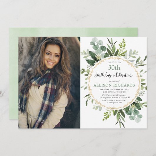 Invitation Or élégant et photo adulte d'anniversaire (Devant / Derrière)