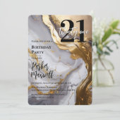 Invitation Or élégant | Marbre blanc Moderne 21 Anniversaire (Debout devant)