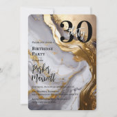Invitation Or élégant | Marbre blanc Moderne 30 Anniversaire (Devant)