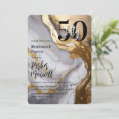Invitation Or élégant | Marbre blanc Moderne 50 Anniversaire (Debout devant)