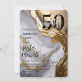 Invitation Or élégant | Marbre blanc Moderne 50 Anniversaire (Devant)