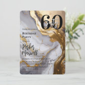 Invitation Or élégant | Marbre blanc Moderne 60 Anniversaire (Debout devant)
