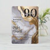 Invitation Or élégant | Marbre blanc Moderne 90 Anniversaire (Debout devant)