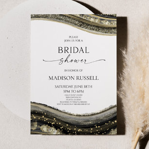 Invitation Or Élégant Mariage Shower Agate Noir et Blanc