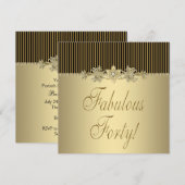 Invitation Or Élégant pour les 40 ans d'une Femme, Pétrole No (Devant / Derrière)