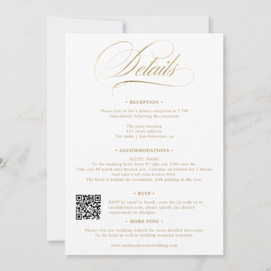 Invitation Or élégant Qr tout en un mariage de calligraphie (Dos)