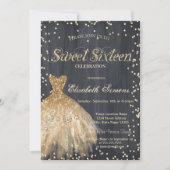 Invitation Or Elegant Robe Diamants Black Sweet 16 (Devant)