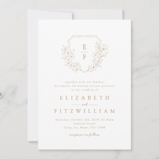 Invitation Or Elegant Simple Cerise Blossom Monogram Crest (Devant)